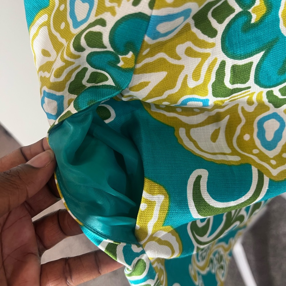 Taylor Women’s Size 10 Linen Silk Blend Zip Front Shift Dress Floral Teal Green - Picture 6 of 10